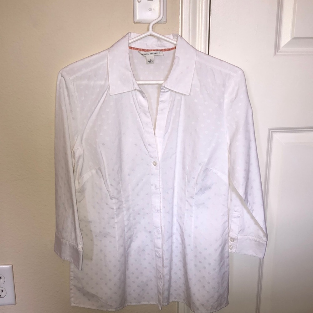 White 3 quarter length button down shirt